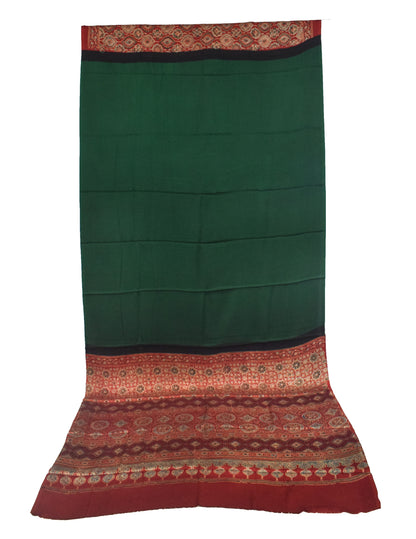Ajrakh Modal Silk Part Natural Dye Half Plain Dyeing Hand Block Print Saree with Blouse Piece - 5.5 Mtr Length   -  SKU : ZD27701E