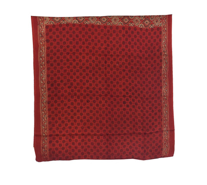Ajrakh Modal Silk Part Natural Dye Half Plain Dyeing Hand Block Print Saree with Blouse Piece - 5.5 Mtr Length   -  SKU : ZD27701E