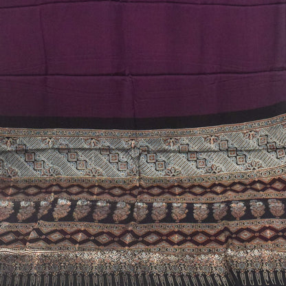 Ajrakh Modal Silk Part Natural Dye Half Plain Dyeing Hand Block Print Saree with Blouse Piece - 5.5 Mtr Length   -  SKU : ZD27701C