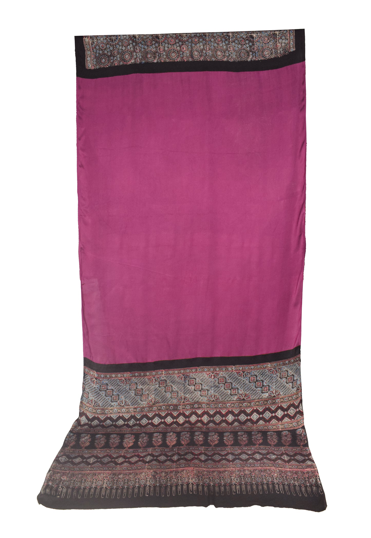 Ajrakh Modal Silk Part Natural Dye Half Plain Dyeing Hand Block Print Saree with 5.5 Mtr Length + 0.85 Mtr Blouse Piece    -  SKU : ZD30B01E