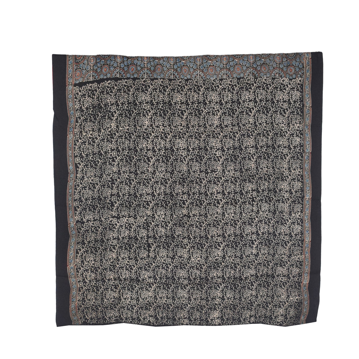 Ajrakh Modal Silk Part Natural Dye Half Plain Dyeing Hand Block Print Saree with Blouse Piece - 5.5 Mtr Length   -  SKU : ZD27701G