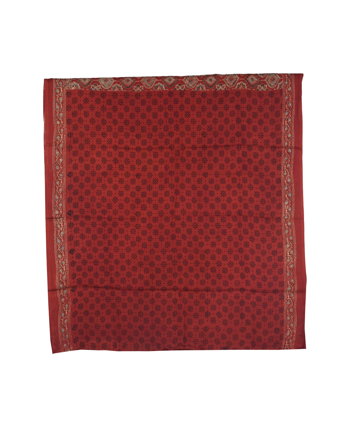 Ajrakh Modal Silk Part Natural Dye Half Plain Dyeing Hand Block Print Saree with Blouse Piece - 5.5 Mtr Length   -  SKU : ZD27701D