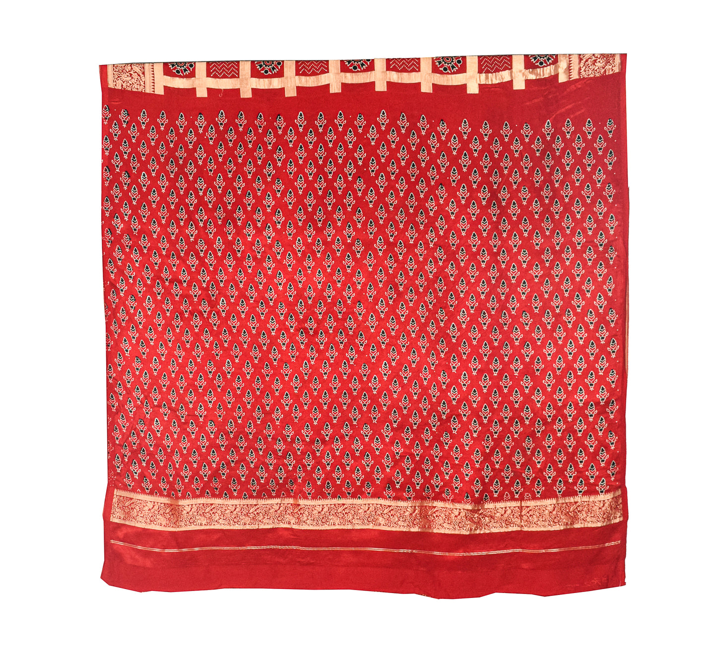 Ajrakh Modal Silk Nepthol Dye Screen Print Gharchola Design Saree with Blouse Piece - 5.5 Mtr Length    -  SKU : KK01C01D
