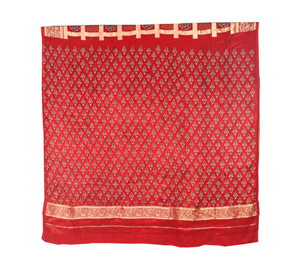 Ajrakh Modal Silk Nepthol Dye Screen Print Gharchola Design Saree with Blouse Piece - 5.5 Mtr Length    -  SKU : KK01C01D