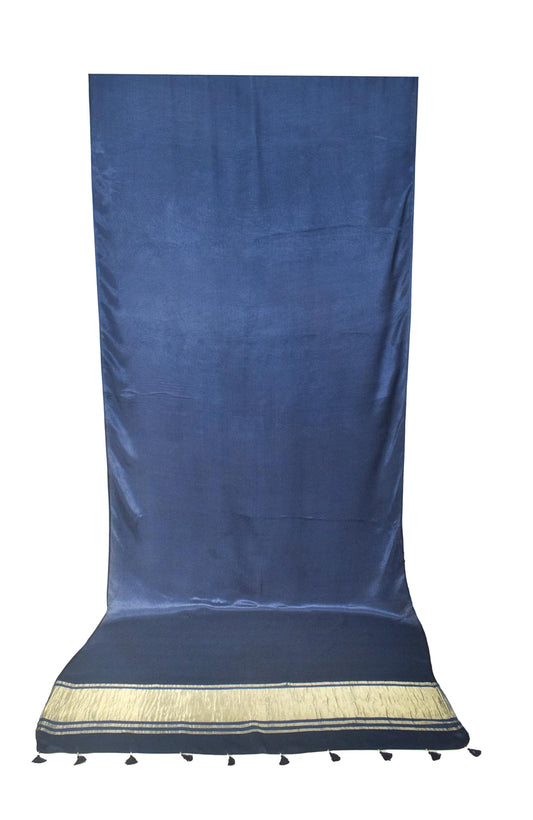 Plain Dyeing Modal Silk Golden Border Saree with Tassels - With Blouse Piece - 5.5 Mtr Length    -  SKU : AI04102D