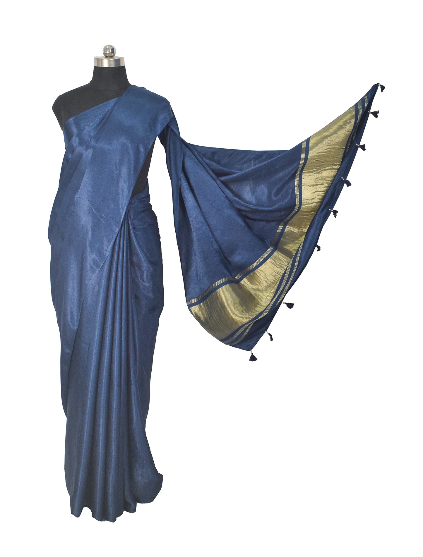 Plain Dyeing Modal Silk Golden Border Saree with Tassels - With Blouse Piece - 5.5 Mtr Length    -  SKU : AI04102D