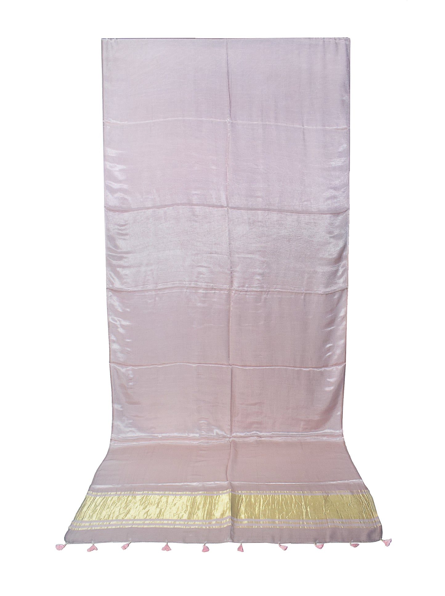 Plain Dyeing Modal Silk Golden Border Saree with Tassels - With Blouse Piece - 5.5 Mtr Length    -  SKU : AI04102B