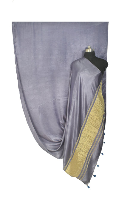 Plain Dyeing Modal Silk Golden Border Saree with Tassels - With Blouse Piece - 5.5 Mtr Length    -  SKU : AI04102G