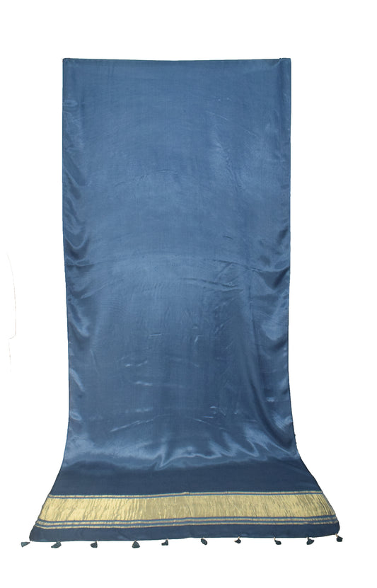 Plain Dyeing Modal Silk Golden Border Saree with Tassels - With Blouse Piece - 5.5 Mtr Length    -  SKU : AI04102C