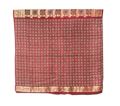 Ajrakh Modal Silk Nepthol Dye Screen Print Gharchola Design Saree With Full nakshi Border & Pallu - 5.5 Mtr Length + 0.85 Mtr Blouse Piece   -  SKU : KK03101D