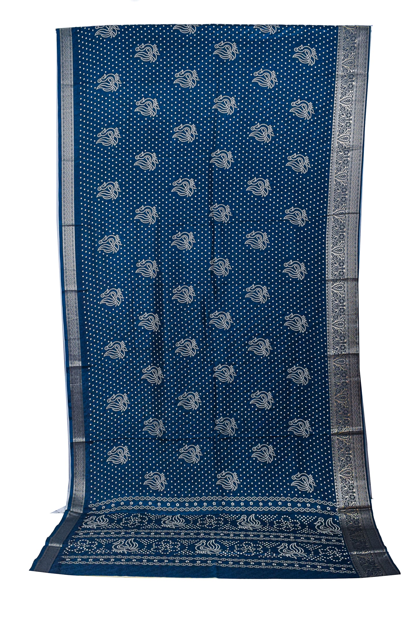 Bandhej Print Linen Nakshi Border Saree  - 5.5 Mtr Length    -  SKU : ZD22101B