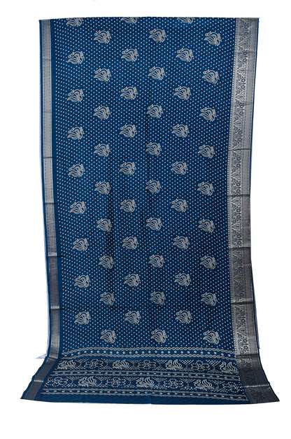 Bandhej Print Linen Nakshi Border Saree  - 5.5 Mtr Length    -  SKU : ZD22101B