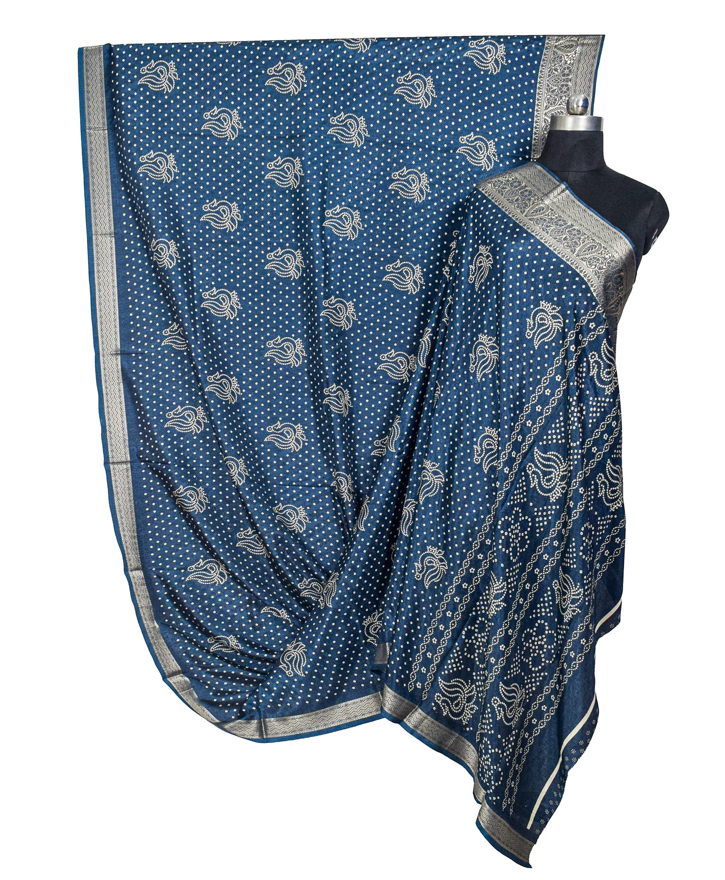 Bandhej Print Linen Nakshi Border Saree  - 5.5 Mtr Length    -  SKU : ZD22101B
