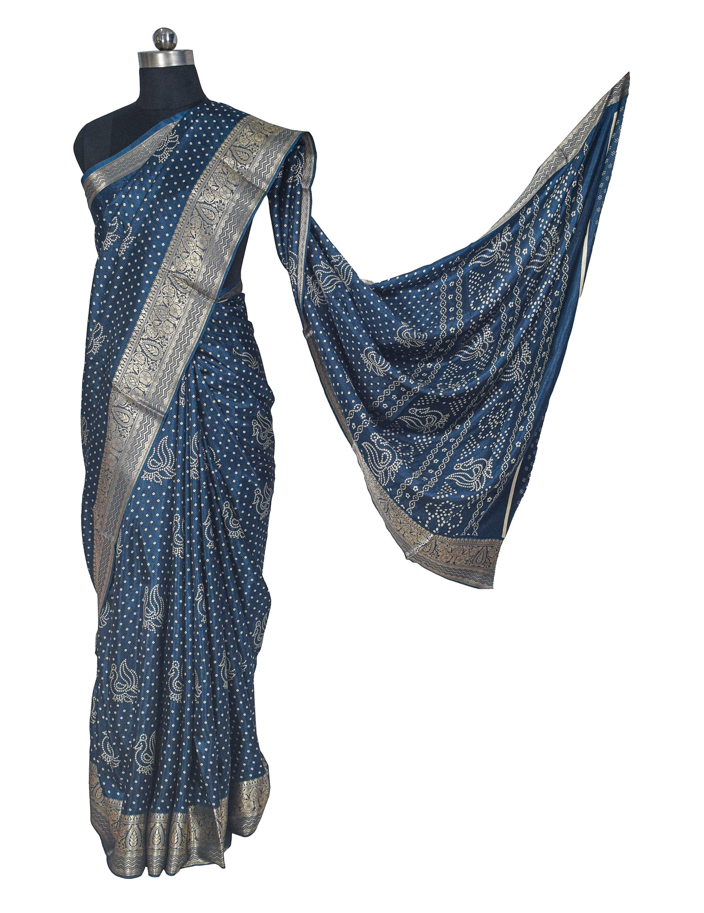 Bandhej Print Linen Nakshi Border Saree  - 5.5 Mtr Length    -  SKU : ZD22101B