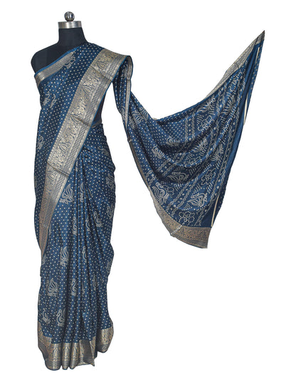 Bandhej Print Linen Nakshi Border Saree  - 5.5 Mtr Length    -  SKU : ZD22101B
