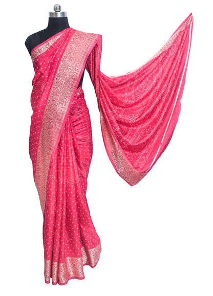 Bandhej Print Linen Nakshi Border Saree  - 5.5 Mtr Length    -  SKU : ZD22101D