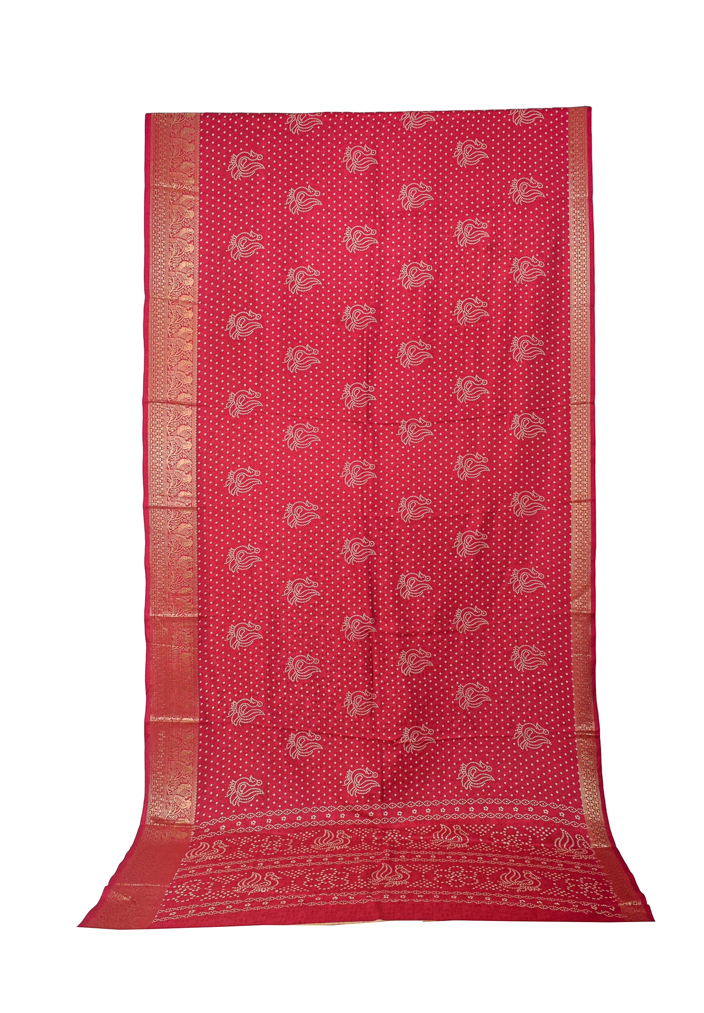 Bandhej Print Linen Nakshi Border Saree  - 5.5 Mtr Length    -  SKU : ZD22101C