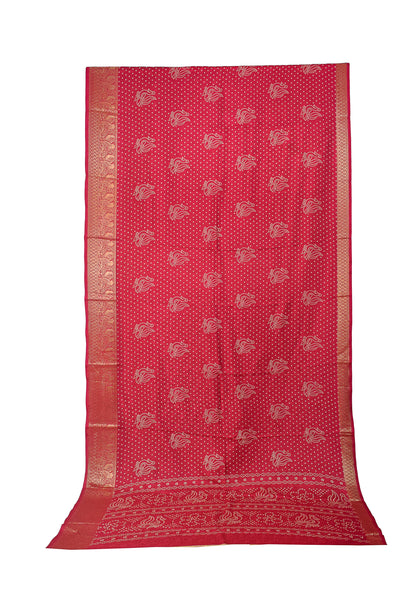Bandhej Print Linen Nakshi Border Saree  - 5.5 Mtr Length    -  SKU : ZD22101C