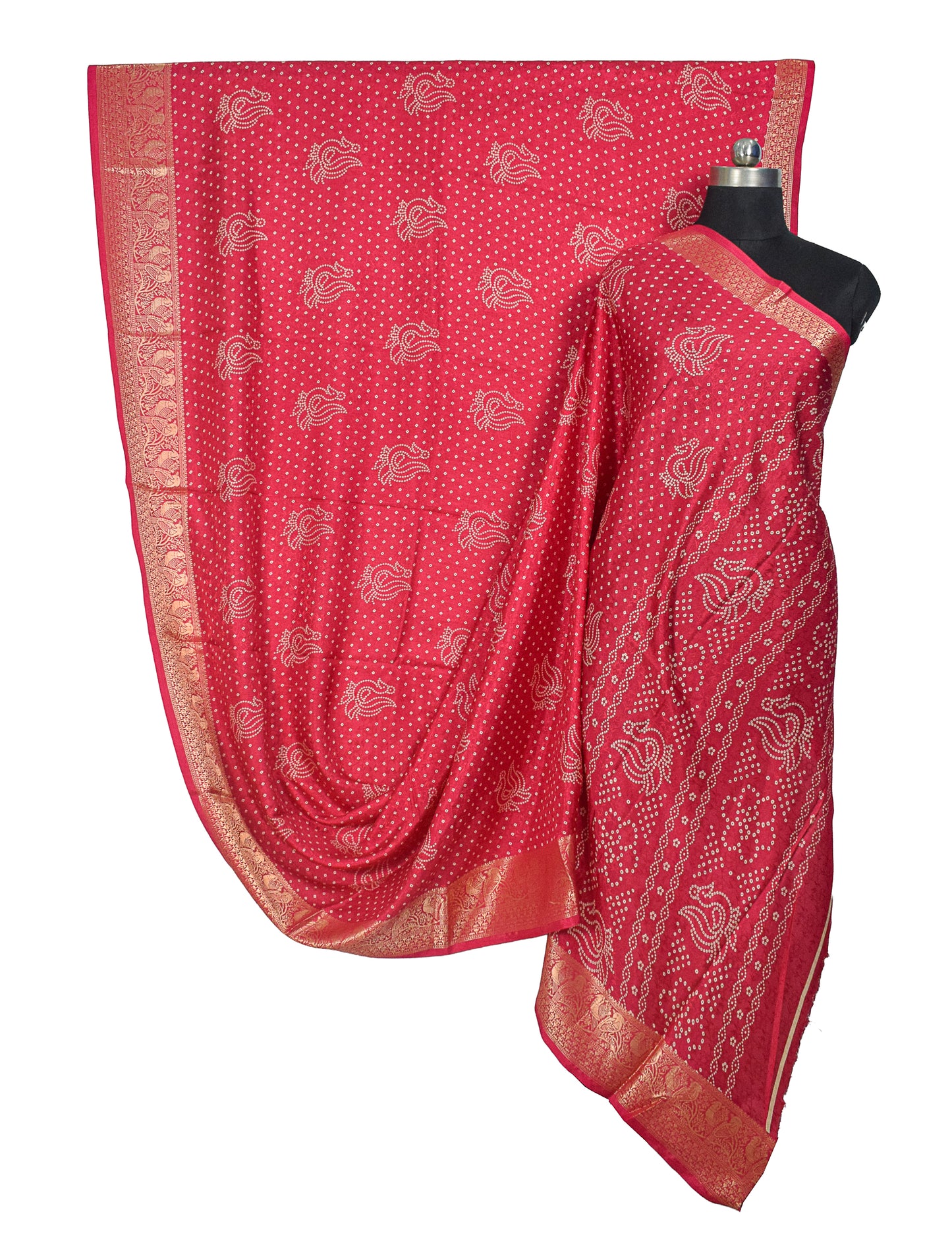 Bandhej Print Linen Nakshi Border Saree  - 5.5 Mtr Length    -  SKU : ZD22101C