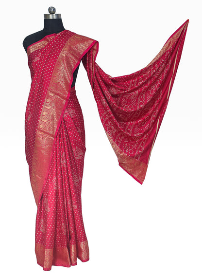 Bandhej Print Linen Nakshi Border Saree  - 5.5 Mtr Length    -  SKU : ZD22101C