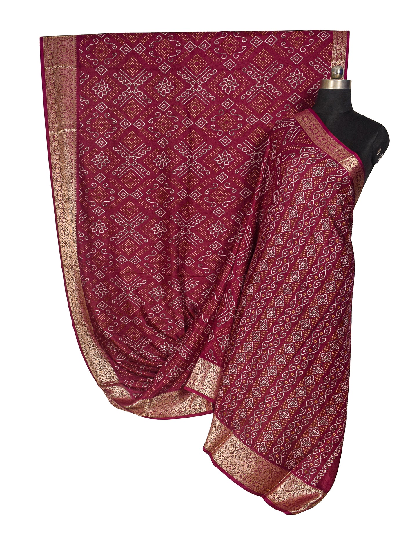 Bandhej Print Linen Nakshi Border Saree  - 5.5 Mtr Length    -  SKU : ZD22101A