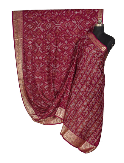 Bandhej Print Linen Nakshi Border Saree  - 5.5 Mtr Length    -  SKU : ZD22101A