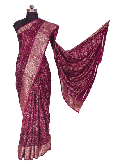 Bandhej Print Linen Nakshi Border Saree  - 5.5 Mtr Length    -  SKU : ZD22101A