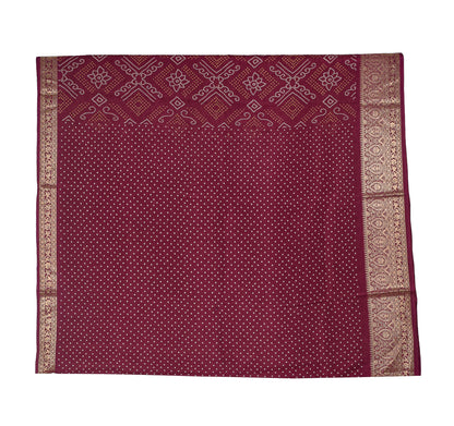 Bandhej Print Linen Nakshi Border Saree  - 5.5 Mtr Length    -  SKU : ZD22101A