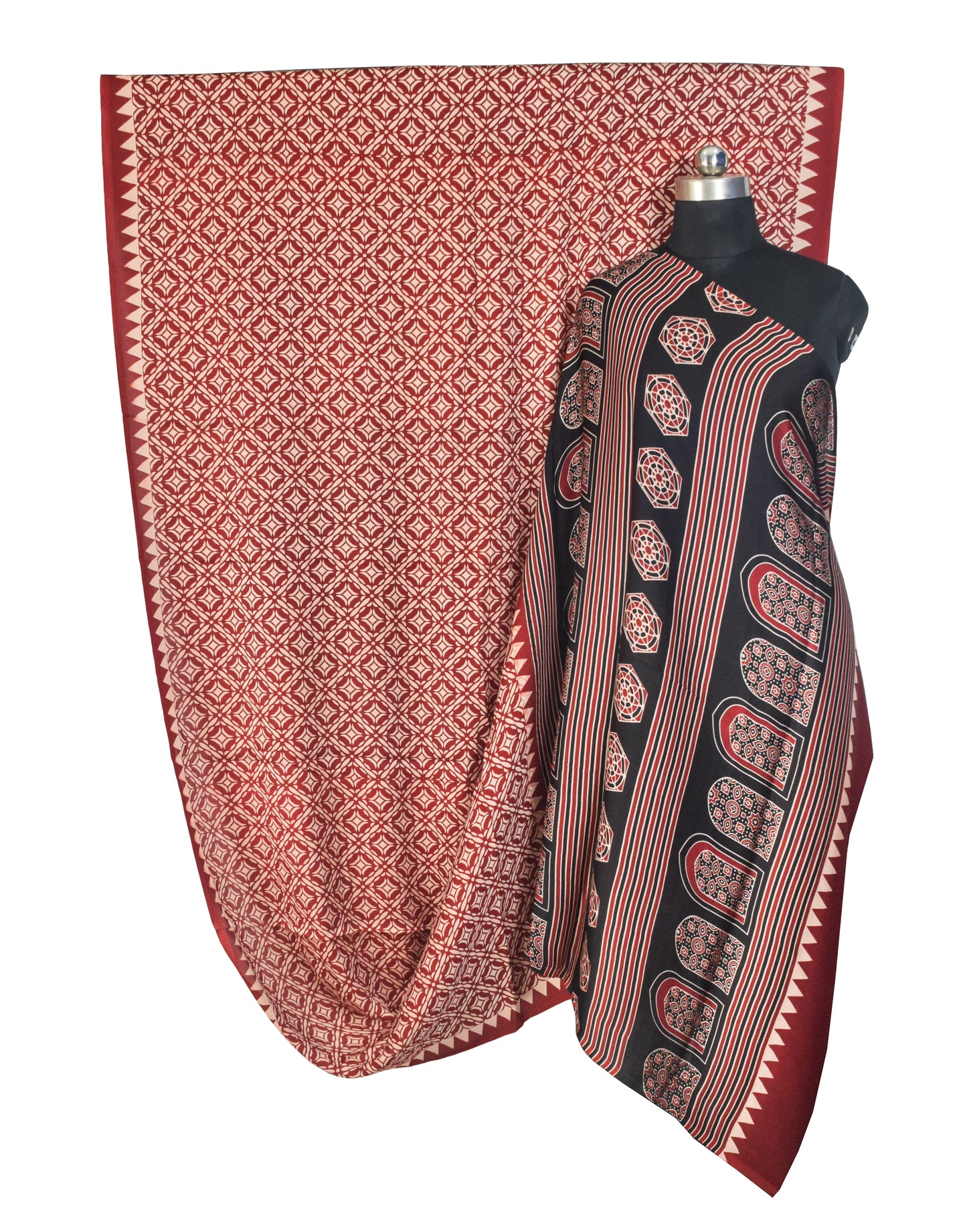 Ajrakh Modal Silk Nepthol Dye Screen Print Hand Printed Saree  - 5.5 Mtr Length    -  SKU : ZD24102A