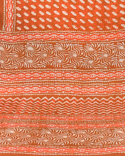 Wax Batik Modal Silk Three Colour Print Hand Block Print Saree with Blouse Piece - 5.5 Mtr Length    -  SKU : KK18203B