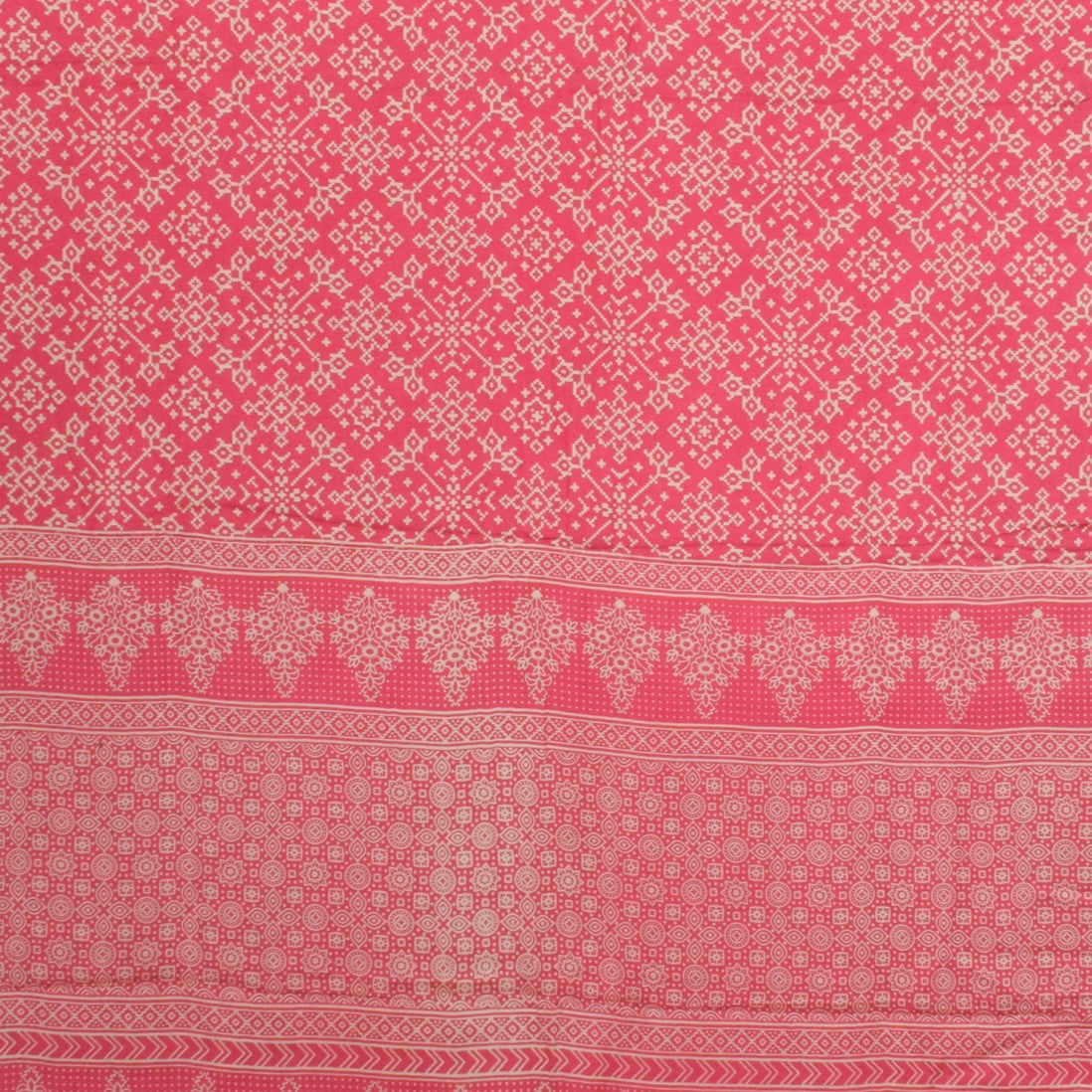 Ajrakh Modal Silk Lagdi Patto with Tassels Screen Print Hand Printed Saree  - With Blouse Piece - 5.5 Mtr Length    -  SKU : ID04C01A