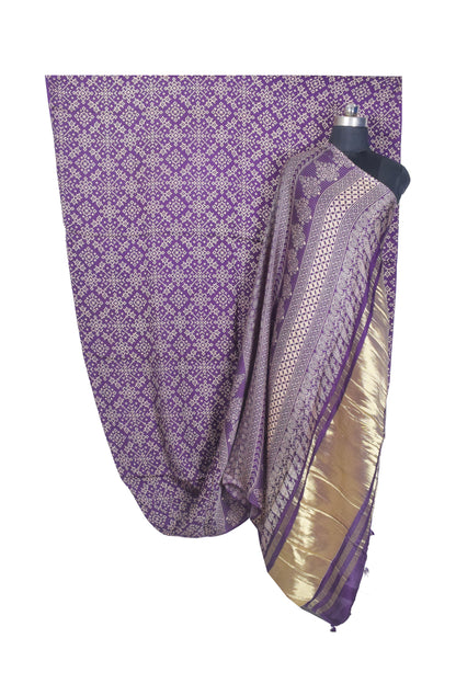 Ajrakh Modal Silk Lagdi Patto with Tassels Screen Print Hand Printed Saree  - With Blouse Piece - 5.5 Mtr Length    -  SKU : ID04C01E