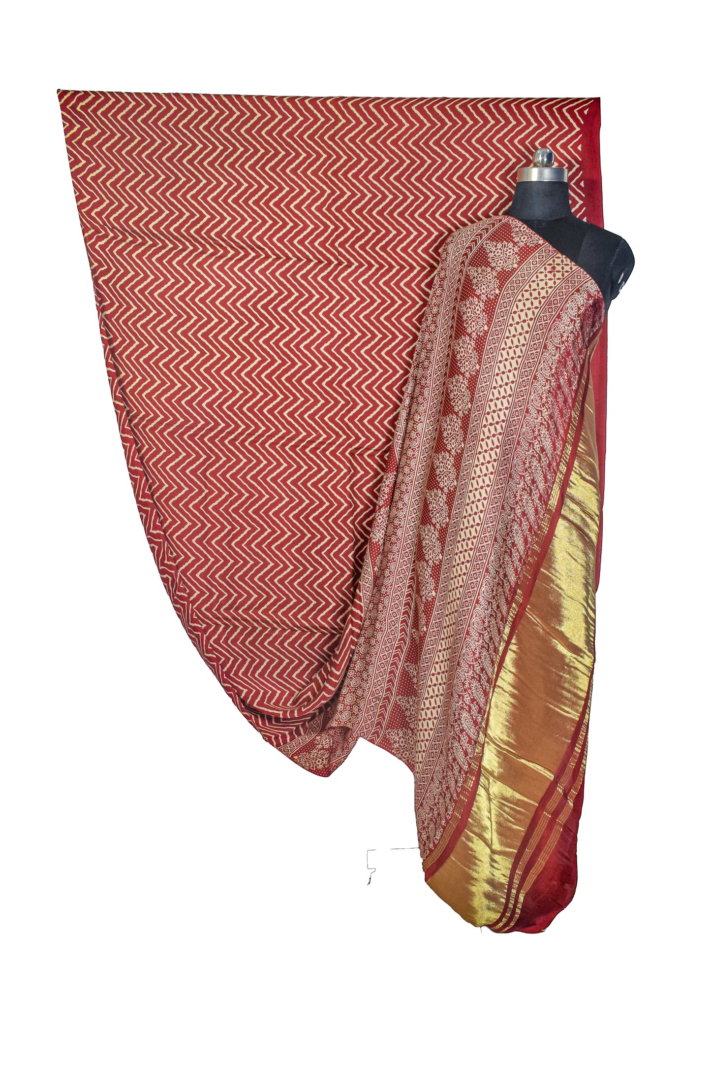 Laheryu Print Modal Silk Lagdi Patto with Tassels Screen Print Hand Printed Saree  - With Blouse Piece - 5.5 Mtr Length    -  SKU : ID04C02C