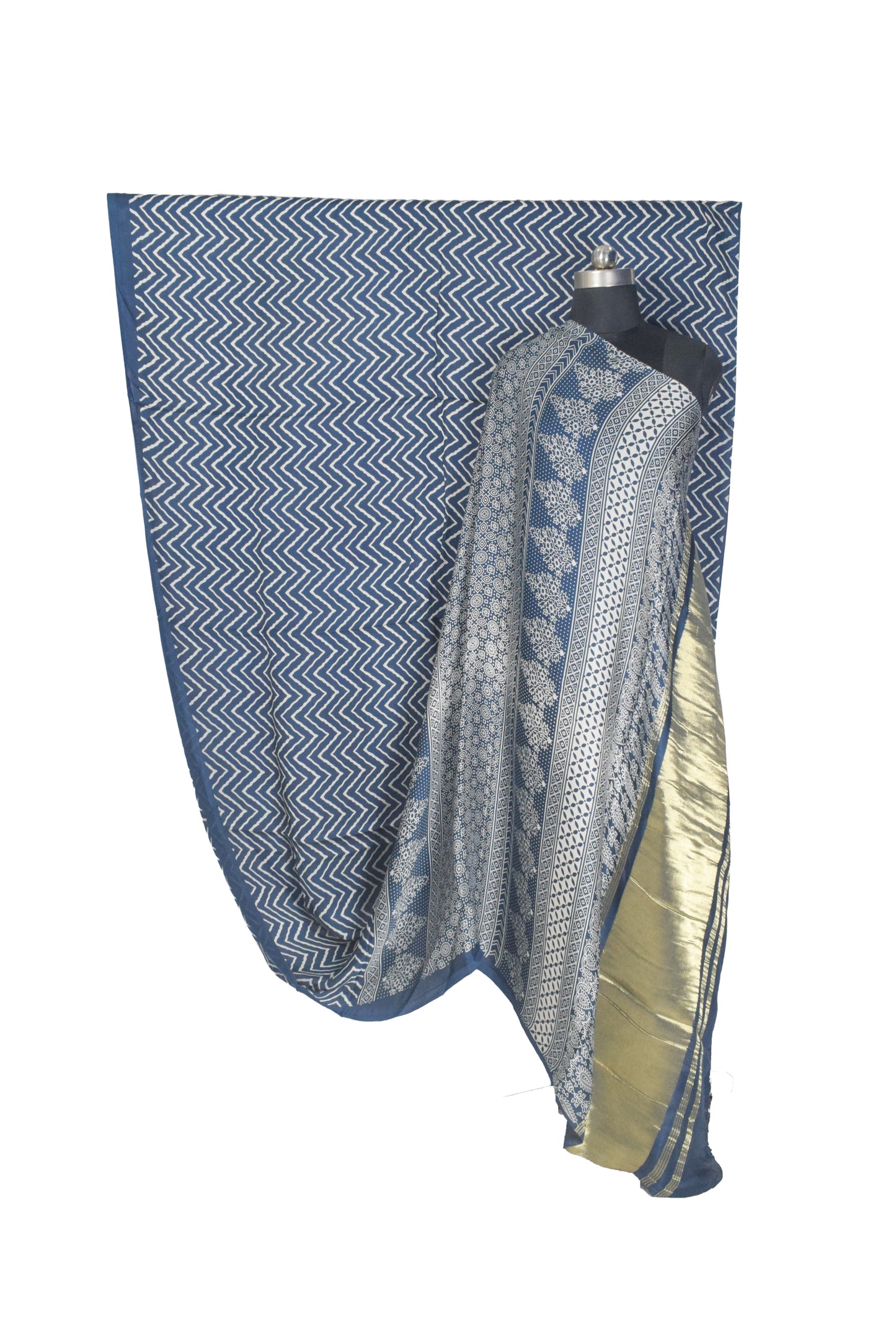 Laheryu Print Modal Silk Lagdi Patto with Tassels Screen Print Hand Printed Saree  - With Blouse Piece - 5.5 Mtr Length    -  SKU : ID04C02A