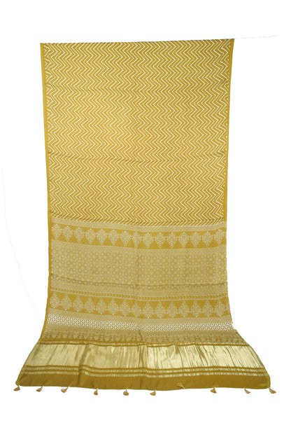 Laheryu Print Modal Silk Lagdi Patto with Tassels Screen Print Hand Printed Saree  - With Blouse Piece - 5.5 Mtr Length    -  SKU : ID04C02B