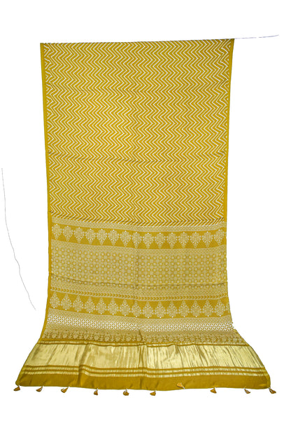 Laheryu Print Modal Silk Lagdi Patto with Tassels Screen Print Hand Printed Saree  - With Blouse Piece - 5.5 Mtr Length    -  SKU : ID04C02B