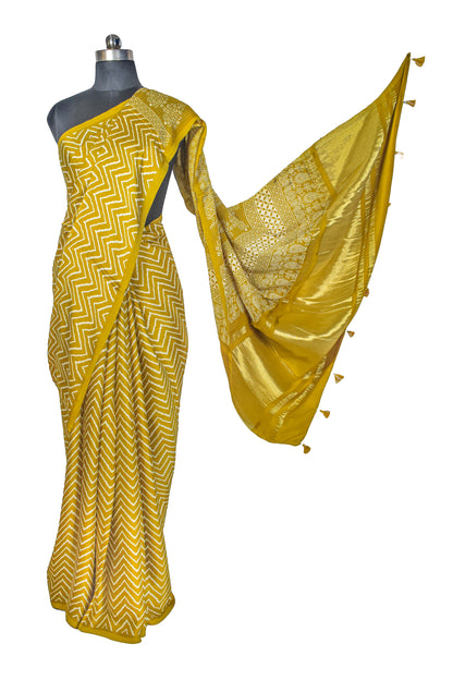 Laheryu Print Modal Silk Lagdi Patto with Tassels Screen Print Hand Printed Saree  - With Blouse Piece - 5.5 Mtr Length    -  SKU : ID04C02B