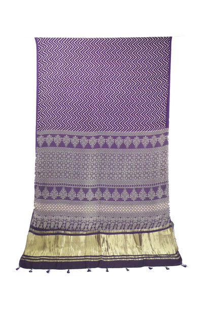Laheryu Print Modal Silk Lagdi Patto with Tassels Screen Print Hand Printed Saree  - With Blouse Piece - 5.5 Mtr Length    -  SKU : ID04C02D
