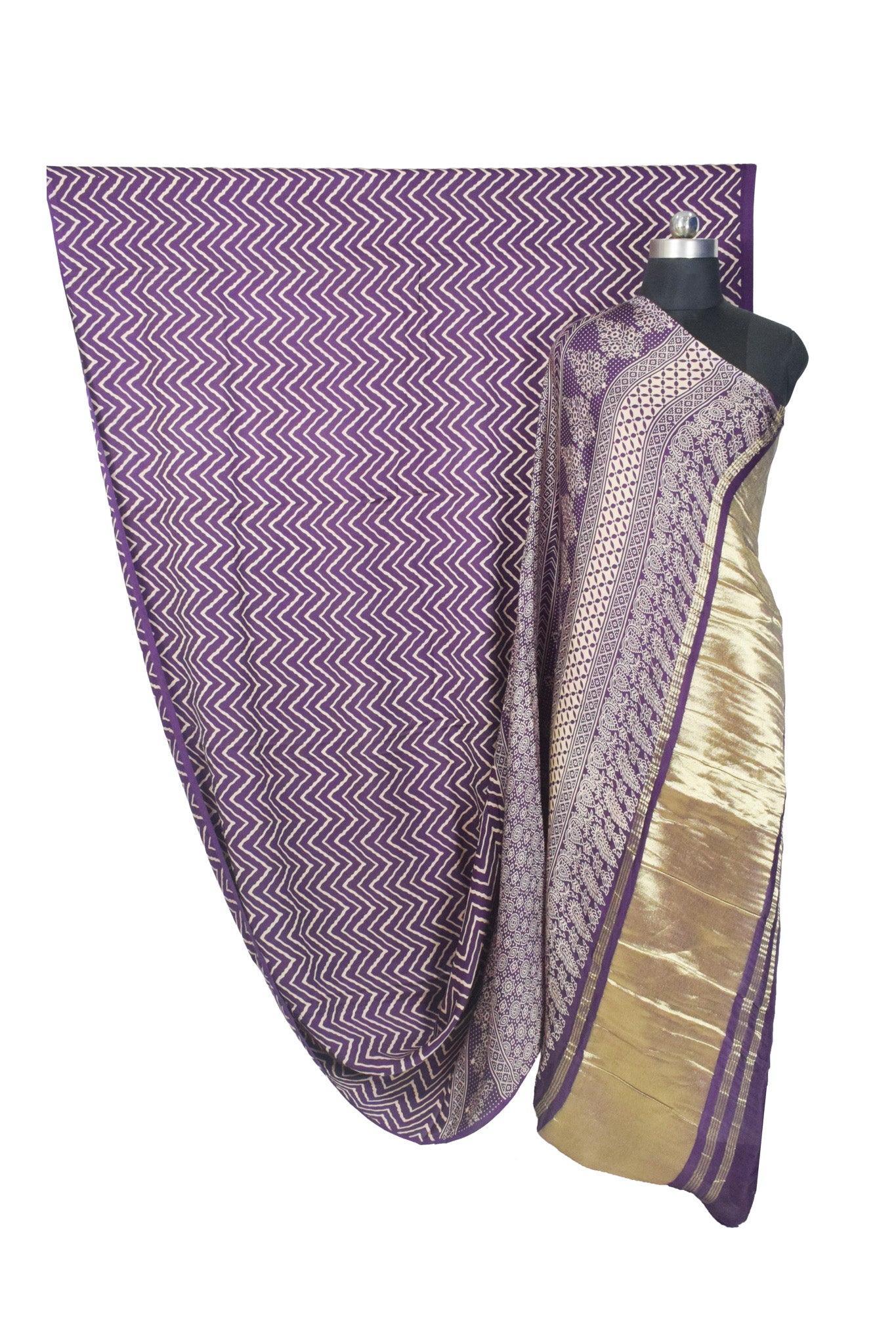 Laheryu Print Modal Silk Lagdi Patto with Tassels Screen Print Hand Printed Saree  - With Blouse Piece - 5.5 Mtr Length    -  SKU : ID04C02D