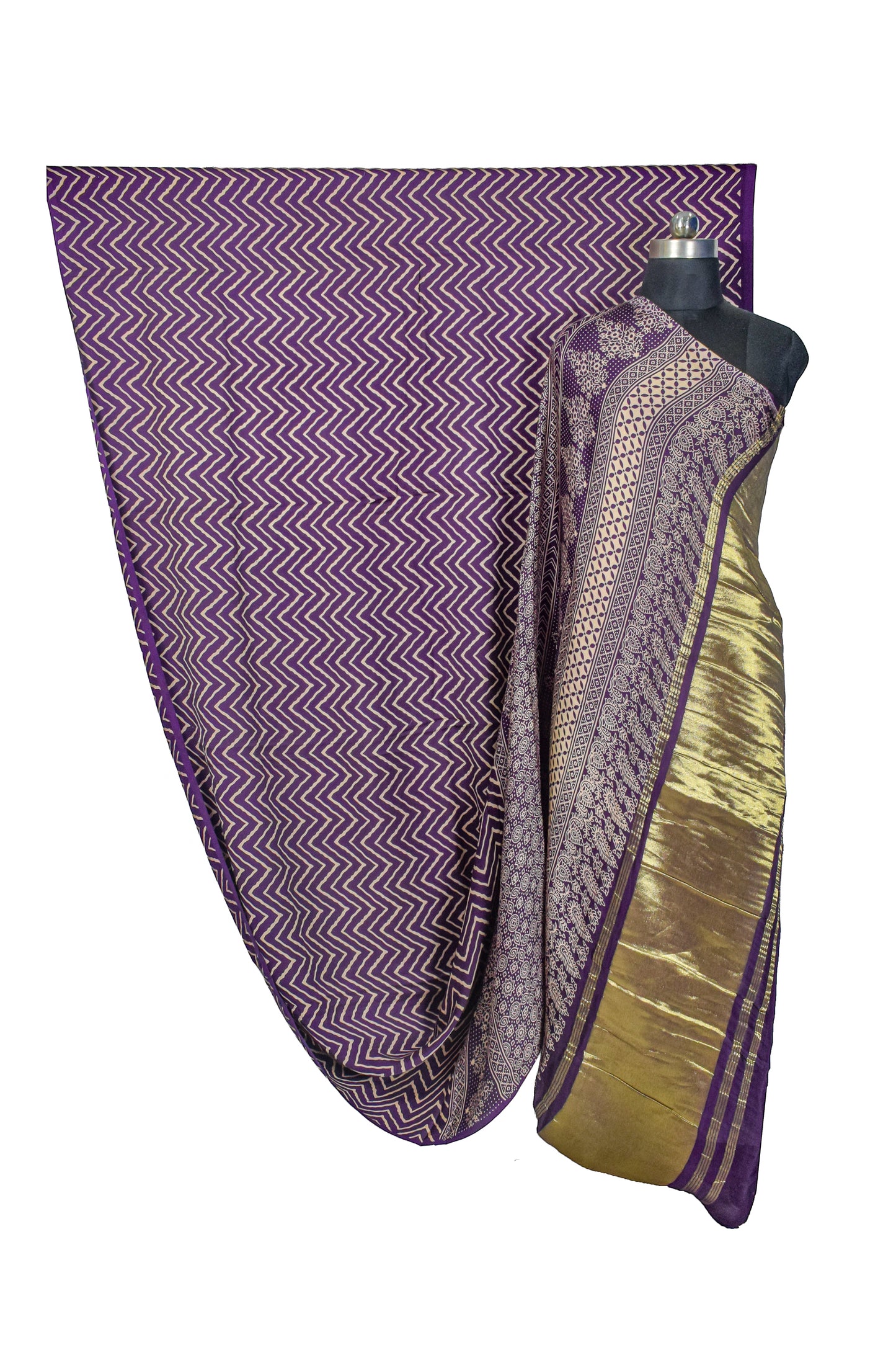 Laheryu Print Modal Silk Lagdi Patto with Tassels Screen Print Hand Printed Saree  - With Blouse Piece - 5.5 Mtr Length    -  SKU : ID04C02D