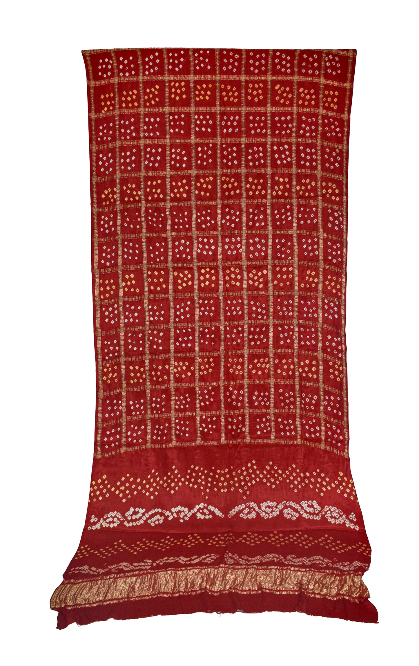 Bandhej [ Tie-Dye] Modal Silk Gharchola Design Golden Border Saree with Blouse Piece - 5.5 Mtr Length    -  SKU : MG01301A
