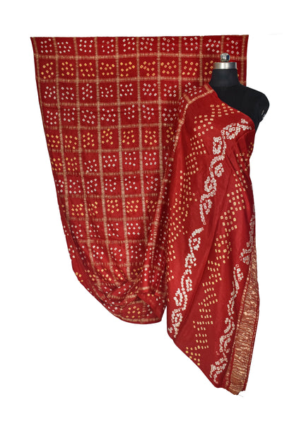 Bandhej [ Tie-Dye] Modal Silk Gharchola Design Golden Border Saree with Blouse Piece - 5.5 Mtr Length    -  SKU : MG01301A