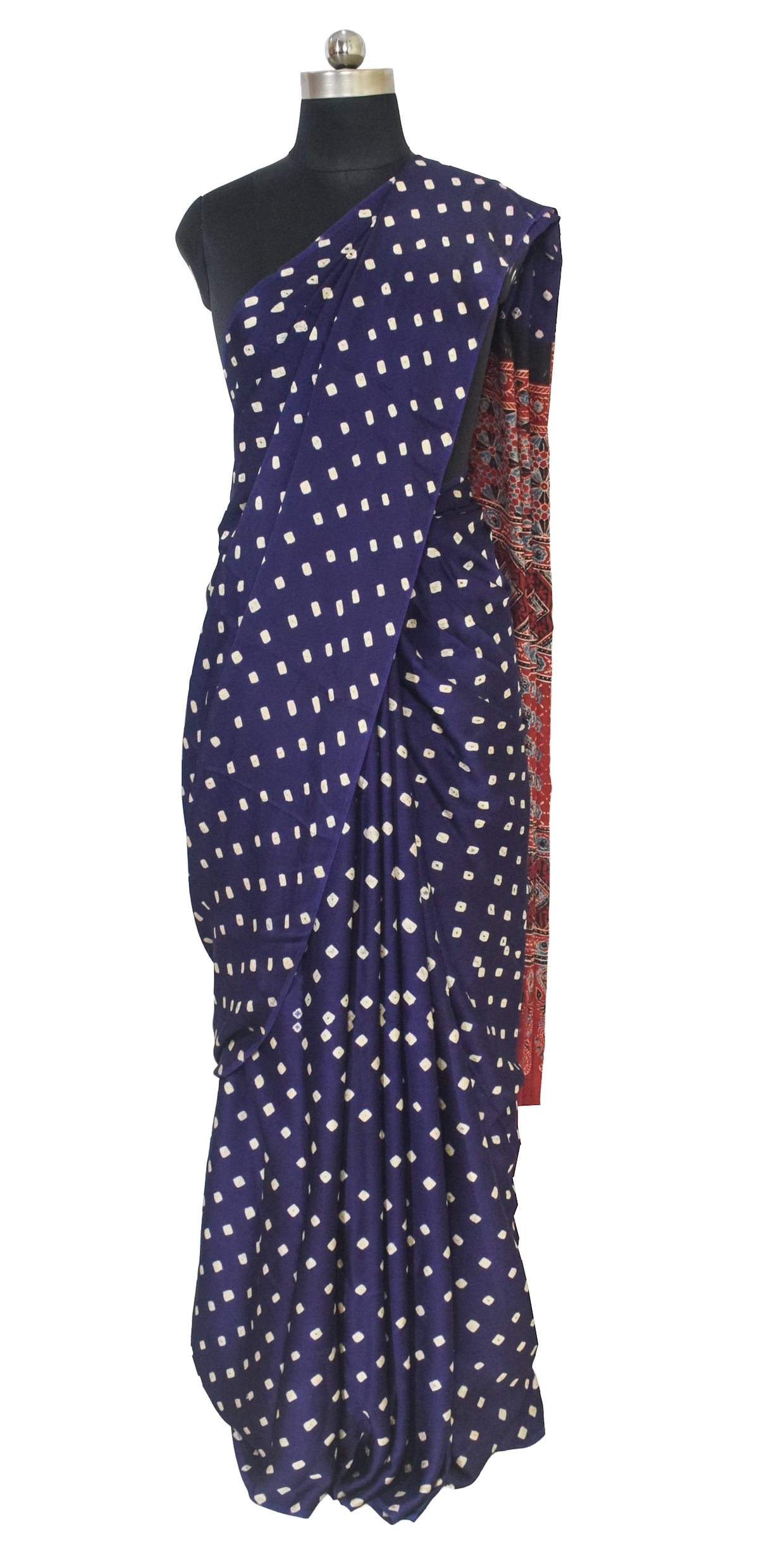 Bandhej [ Tie-Dye] Modal Silk Part Natural Dye Ajrakh Pallu Hand Block Print Saree with Blouse Piece - 5.5 Mtr Length   -  SKU : ZD27702A