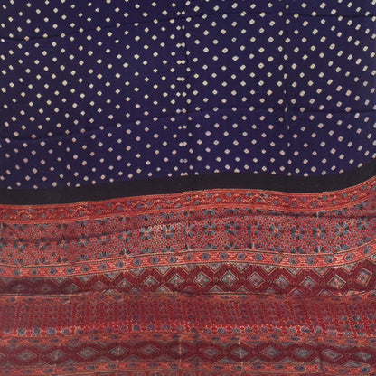 Bandhej [ Tie-Dye] Modal Silk Part Natural Dye Ajrakh Pallu Hand Block Print Saree with Blouse Piece - 5.5 Mtr Length   -  SKU : ZD27702A