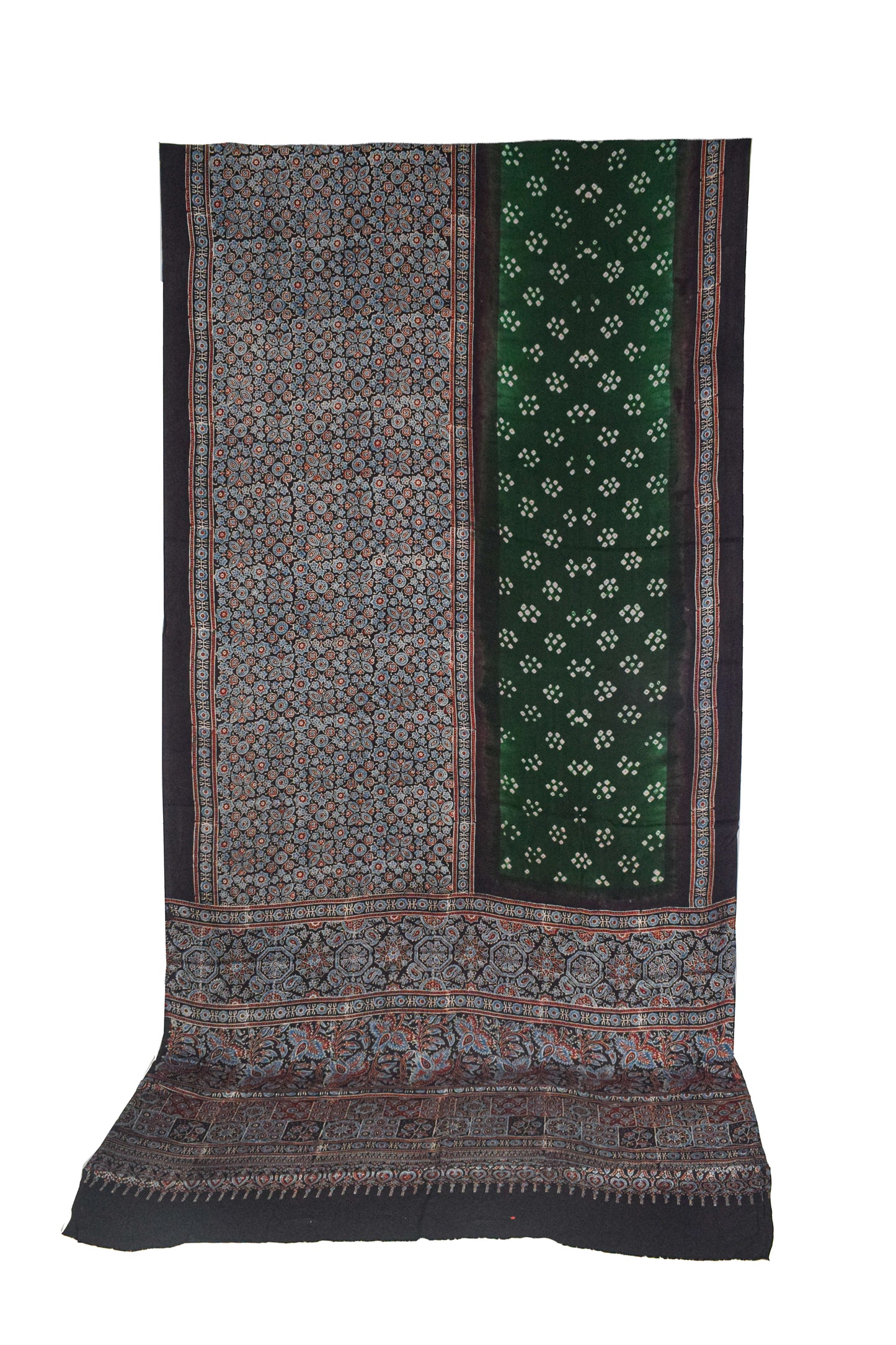 Ajrakh Modal Silk Part Natural Dye Half Bandhej Hand Block Print Saree with Blouse Piece - 5.5 Mtr Length    -  SKU : ZD18902A
