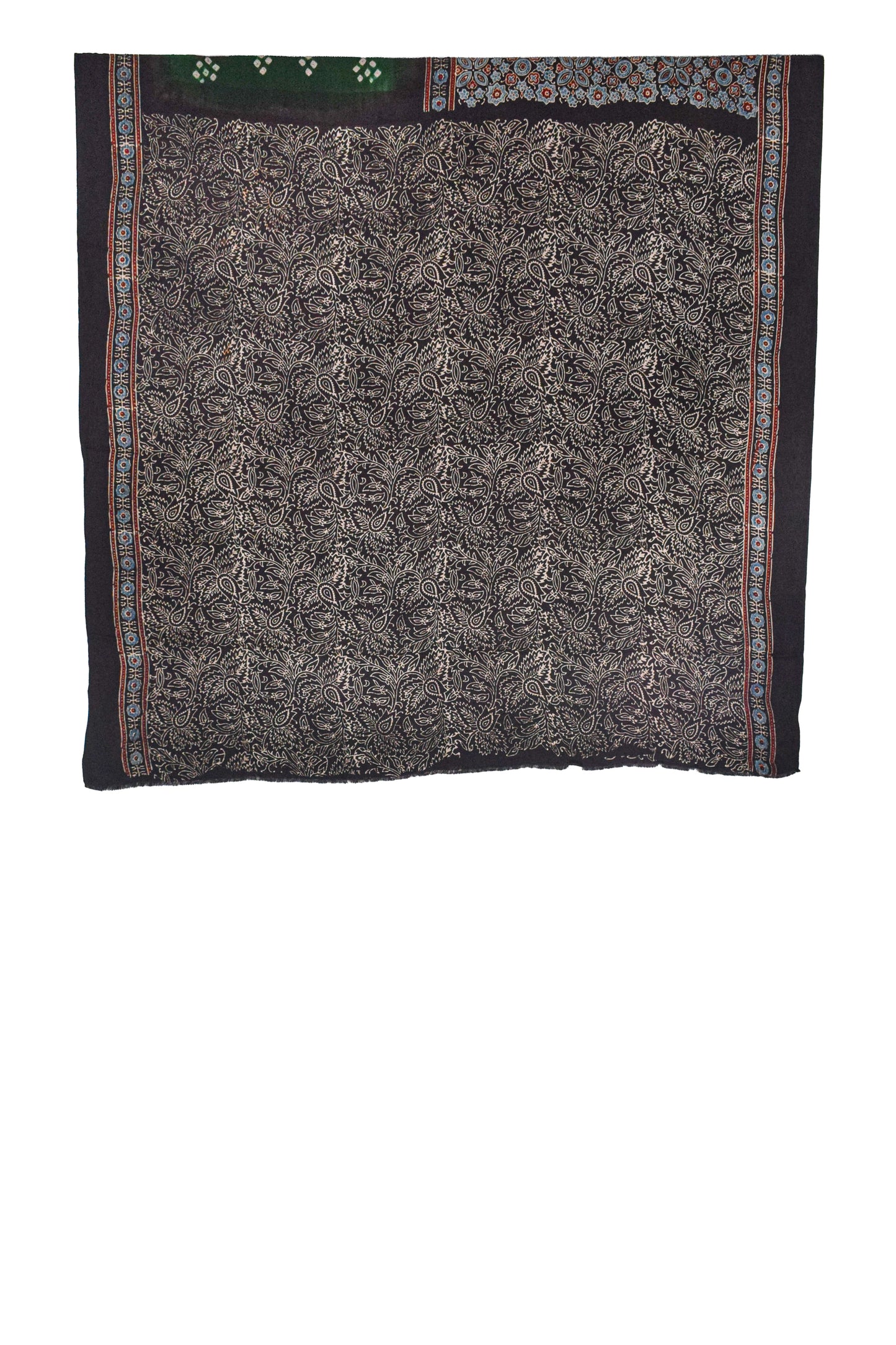 Ajrakh Modal Silk Part Natural Dye Half Bandhej Hand Block Print Saree with Blouse Piece - 5.5 Mtr Length    -  SKU : ZD18902A