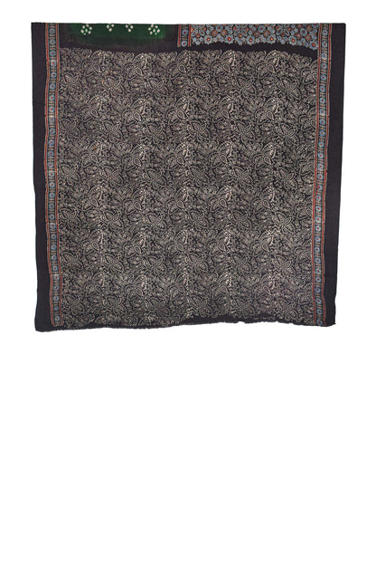 Ajrakh Modal Silk Part Natural Dye Half Bandhej Hand Block Print Saree with Blouse Piece - 5.5 Mtr Length    -  SKU : ZD18902A