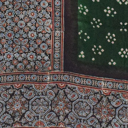 Ajrakh Modal Silk Part Natural Dye Half Bandhej Hand Block Print Saree with Blouse Piece - 5.5 Mtr Length    -  SKU : ZD18902A