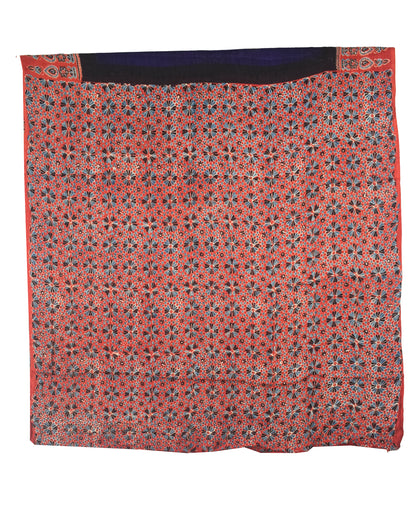 Plain Dyeing Modal Silk Part Natural Dye With Full Ajrakh Border & Ajrakh Pallu Hand Block Print Saree with Blouse Piece - 5.5 Mtr Length   -  SKU : 0166-NBRE