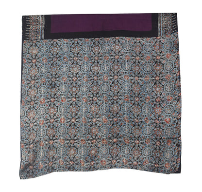 Plain Dyeing Modal Silk Part Natural Dye With Full Ajrakh Border & Ajrakh Pallu Hand Block Print Saree with Blouse Piece - 5.5 Mtr Length    -  SKU : 0166-PUBK